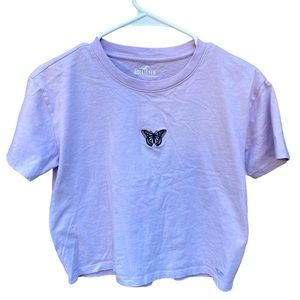 Hollister purple embroidered butterfly cropped t shirt XS